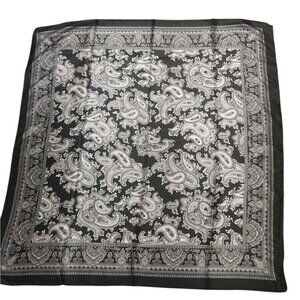 Black & White Paisley Design Satin Square Scarf 34x34 Inches Elegant Fashion Acc